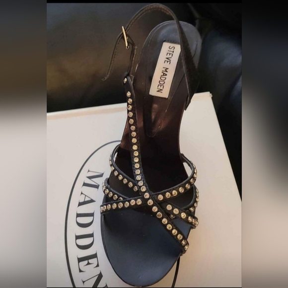 Steve Madden SIZE 6 - 3 1/2 INCH HEEL Black Rhinestone Embellished Sandals - NEW - Picture 3 of 4